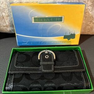 Coach Black Leather Trifold Wallet